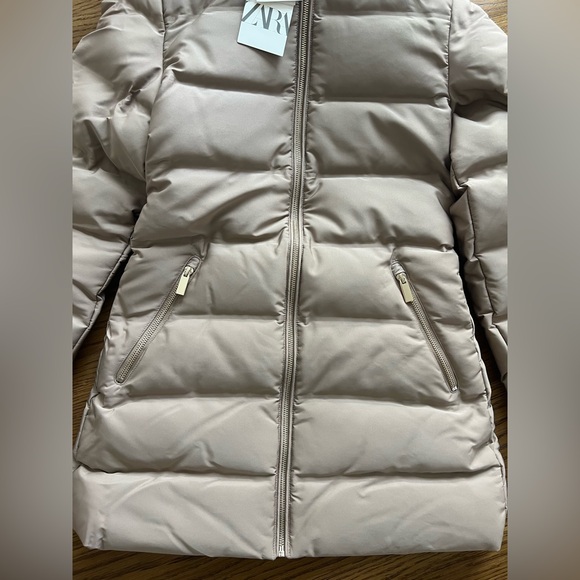 Zara KHAKI LONGLINE HOODED QUILTED JACKET - Picture 5 of 16